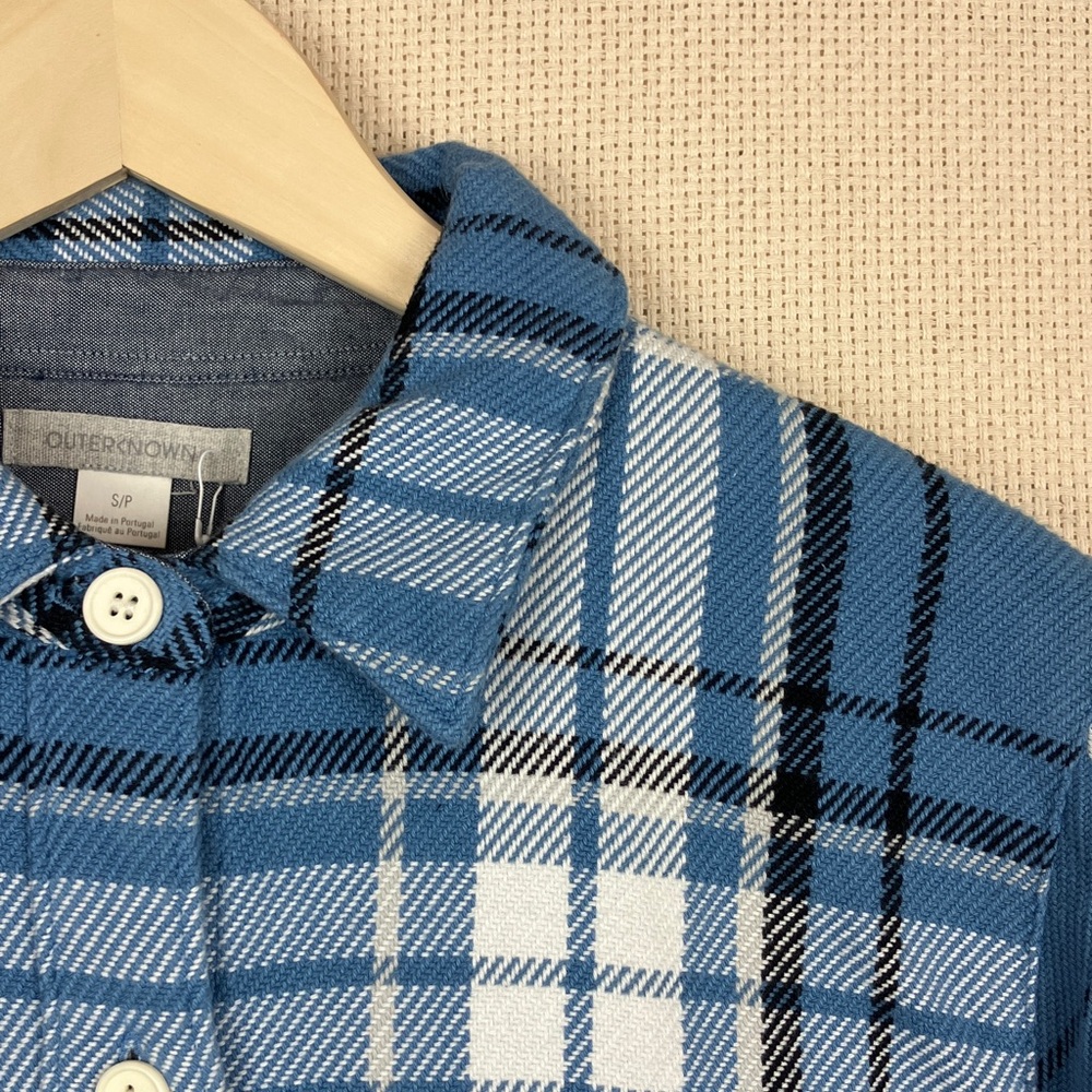 OUTERKNOWN Blanket Shirt Dress Organic Cotton Long Shacket Blue Plaid NWT - Picture 4 of 13